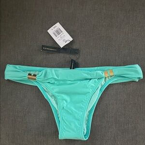 Vix Aqua Bikini Bottom with Gold Accents